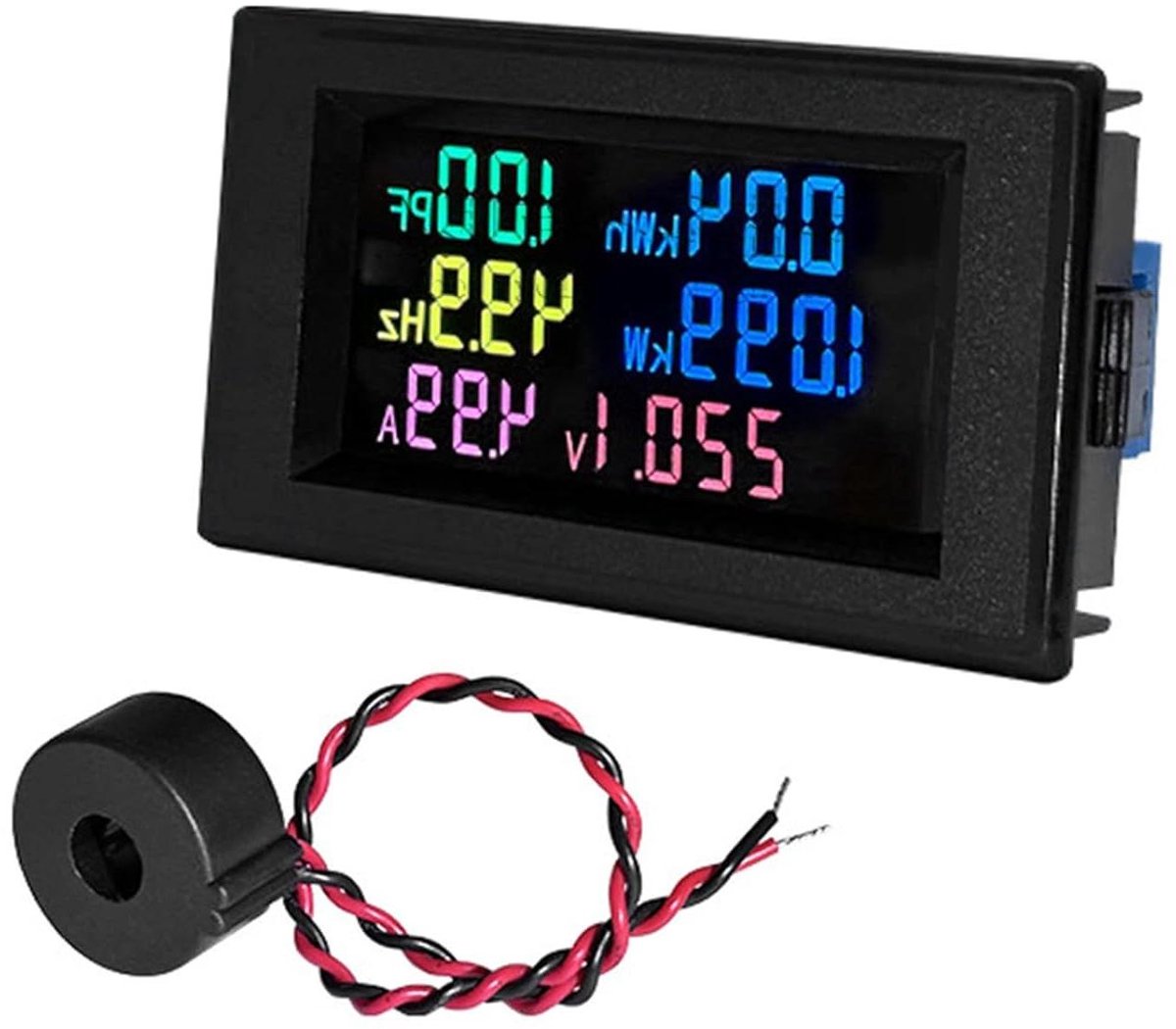 Digitale Energiemeter - Stroommeter Vermogensmeter - Elektrische Systemen Monitoren - Multifunctioneel Kleurendisplay - 0-199.9A - Zwart