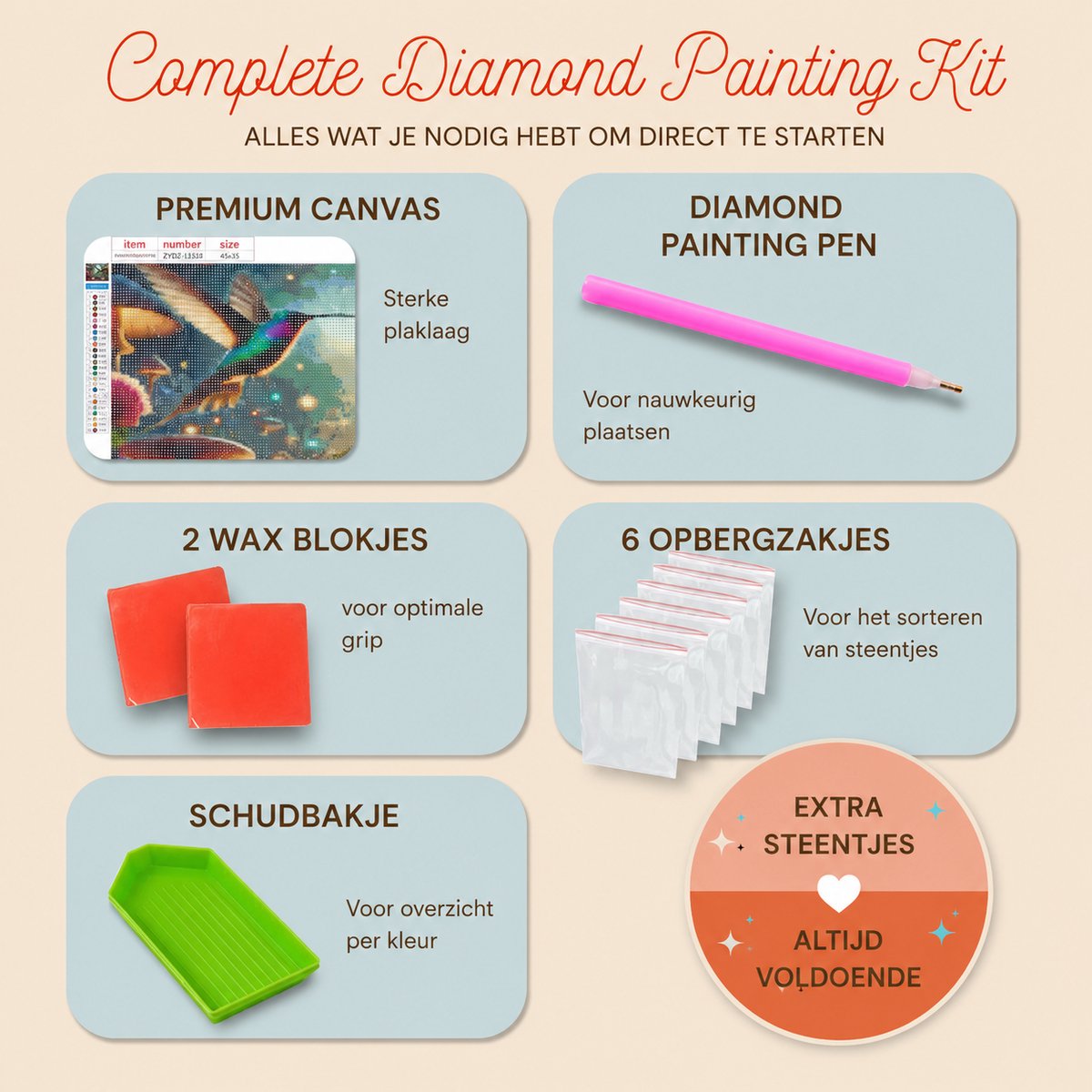 Wonderplay - Diamond painting - Diamond painting volwassenen - Diamond painting pakket volledig - Vogels - 30x40cm - ronde steentjes — afbeelding 3