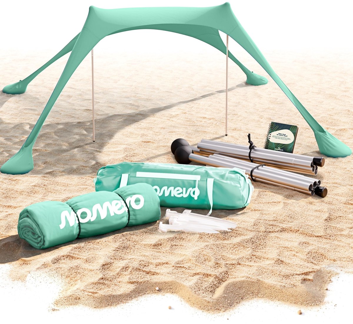 SnelShoppen - Sunsail Strandtent - Lichtgewicht Schaduwdoek met UV-bescherming UPF50+, Windstabiel & Ideaal voor Strand, Camping, Tuin - Aqua (2 Stang