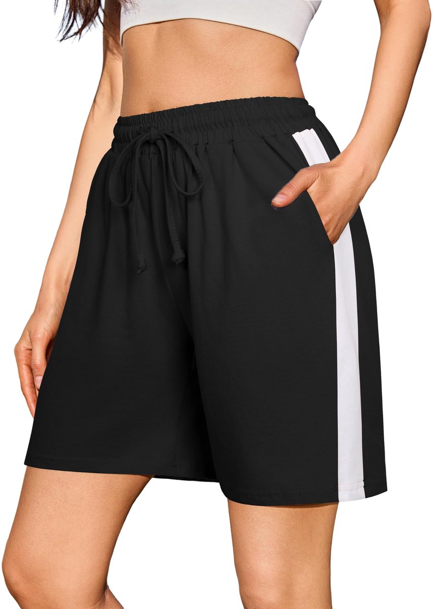 SnelShoppen - Litherday Damesshorts Zomer Katoenen Korte Shorts Hoge Taille met Zakken voor Push-Up Yoga Training Fietsen Joggen Fitness Zwart XL