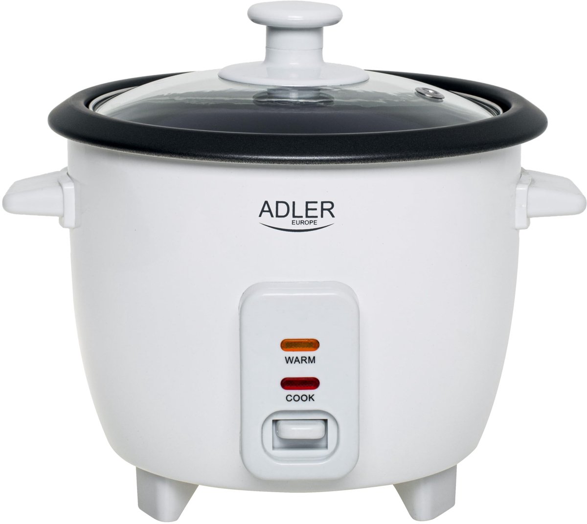 SnelShoppen - Compacte Rijstkoker 0,6L met Warmhoudfunctie, Antiaanbaklaag, Inclusief Kookpan, Rijstlepel en Maatbeker, Glazen Deksel, Wit - Ideaal vo