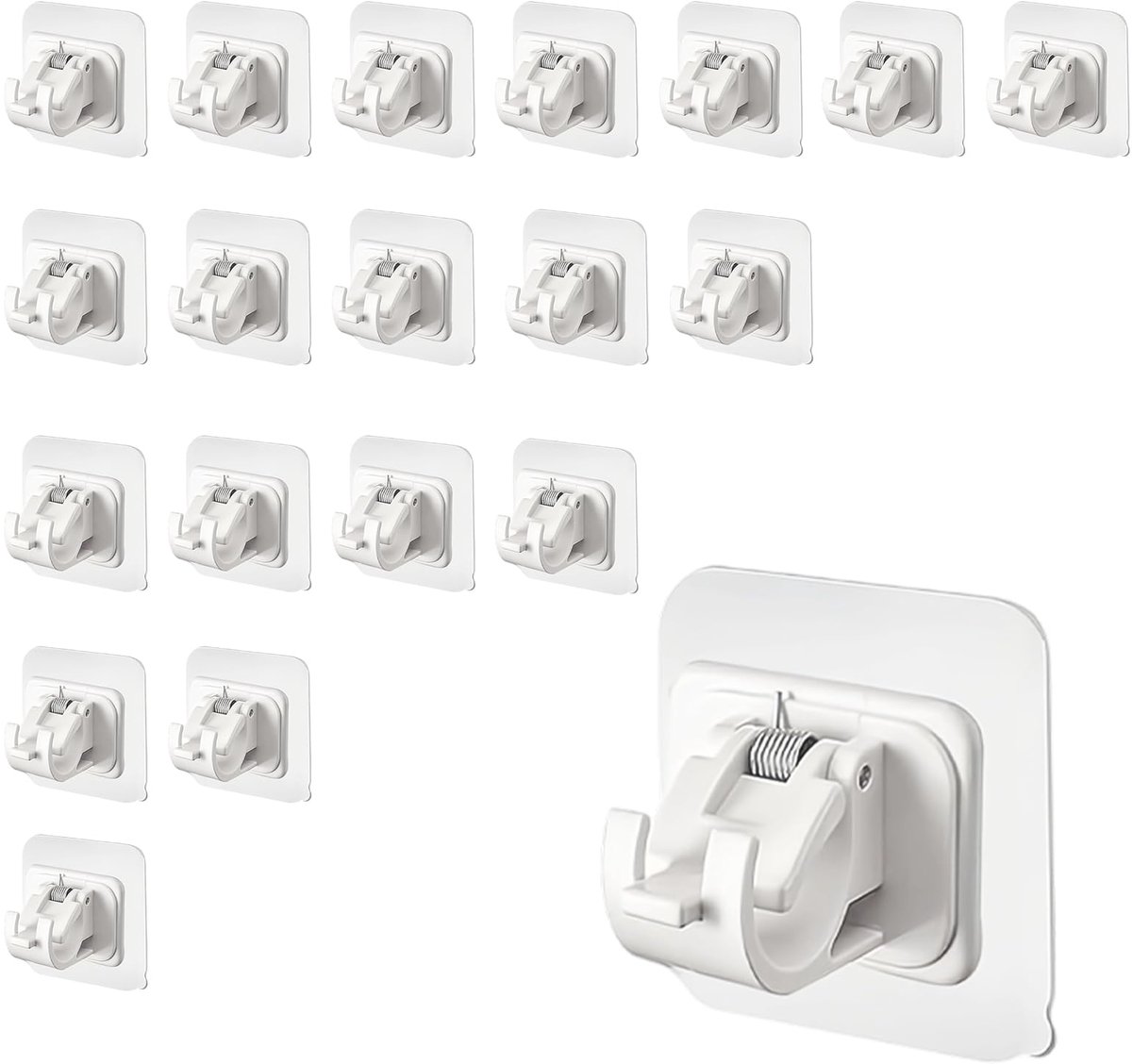 SnelShoppen - 20 stuks zelfklevende gordijnroedehouders, witte ABS gordijnhaken, gordijnroedehouder voor keuken en badkamer, makkelijk te bevestigen,