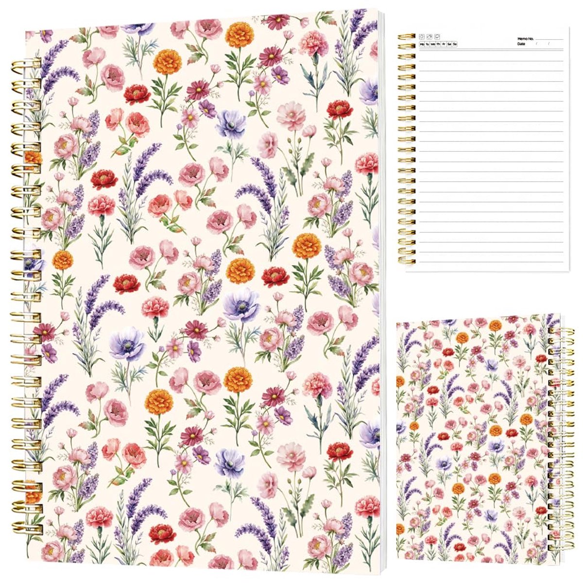 SnelShoppen - Aquarel Wildflower Spiraal Notitieboek 5,5 x 8,3 cm - Kleurrijke Bloemen Spiraal Journal voor Kantoor, School, Lente en Creatief Gebruik