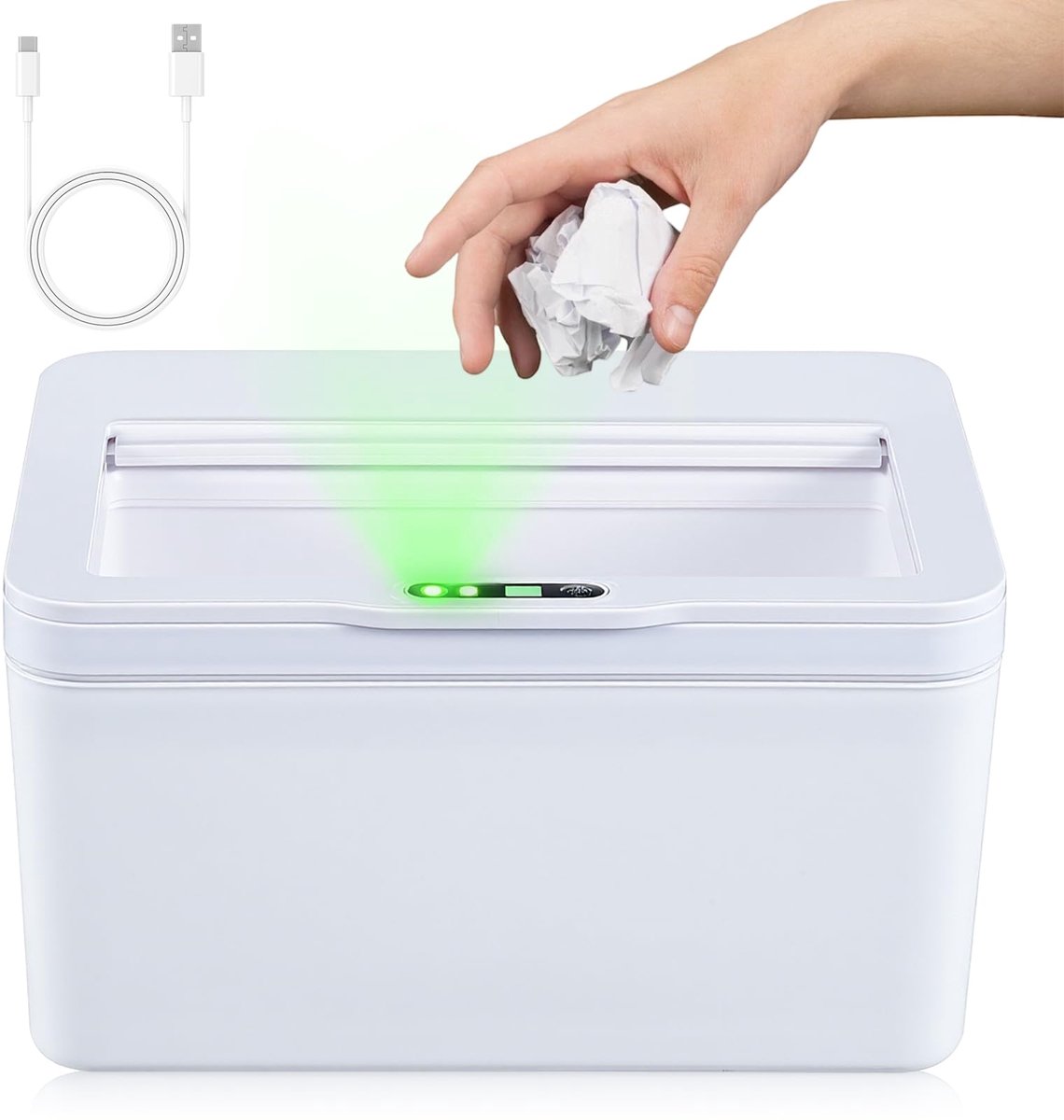 SnelShoppen - 6L Automatische Vuilnisemmer met Bewegingsmelder, USB Oplaadbare Touchloze Afvalbak voor Slaapkamer, Kantoor en Auto - Ideaal voor Hygië