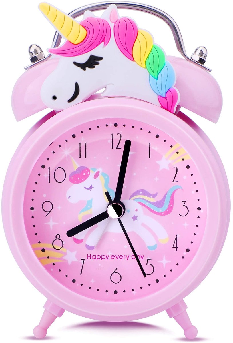 SnelShoppen - Stille Wekker voor aan het Bed - Roze Eenhoornklok - Niet-Tikkende Dubbele Alarm Klok met Achtergrondverlichting - Perfect voor Meisjes