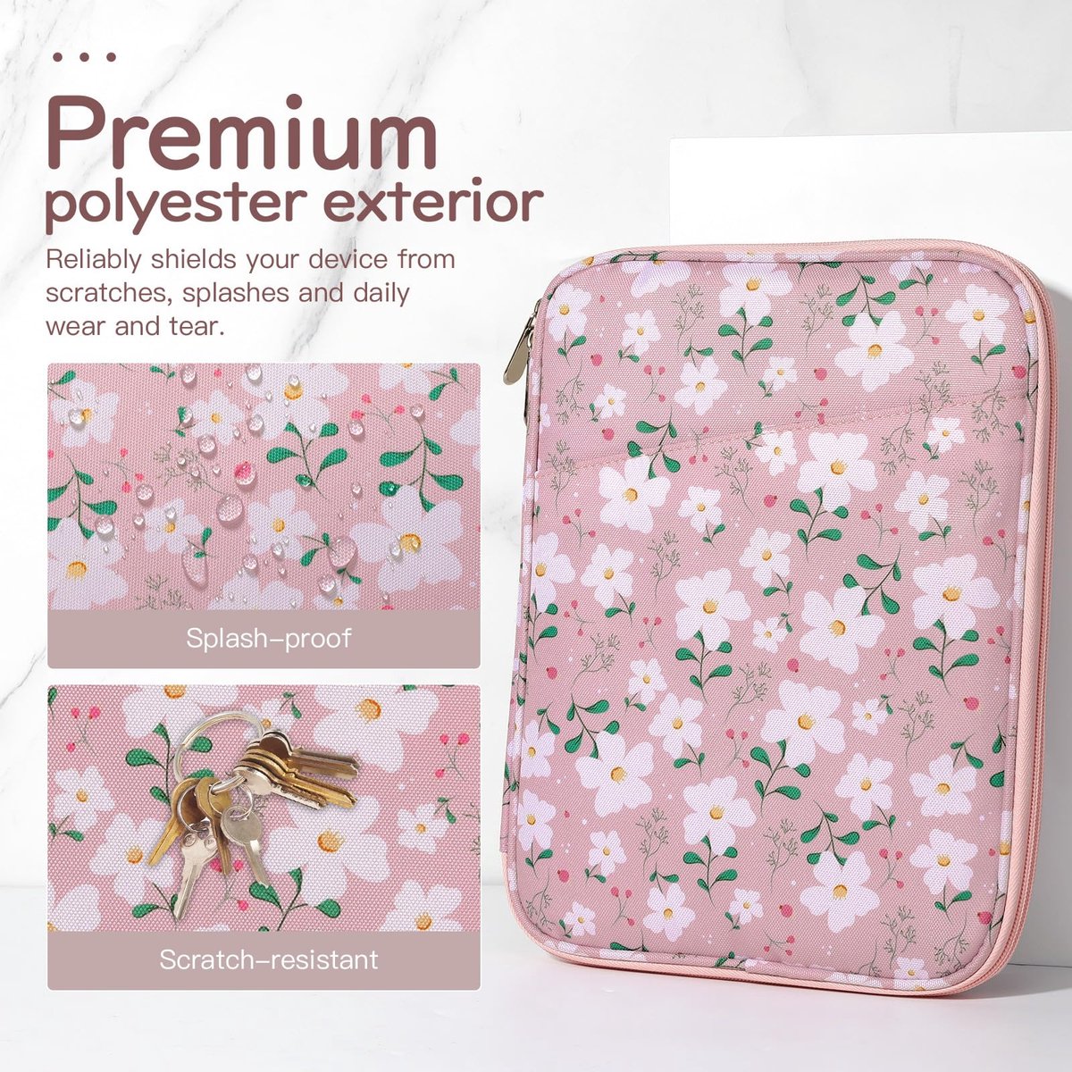 SnelShoppen - Tablet Sleeve Bag voor 9-11 Inch Tablets - Beschermhoes voor iPad 11" 10.9" Air 5/4 Galaxy Tab A9+ Plus - Roze Bloemen - Luxe Neopreen -