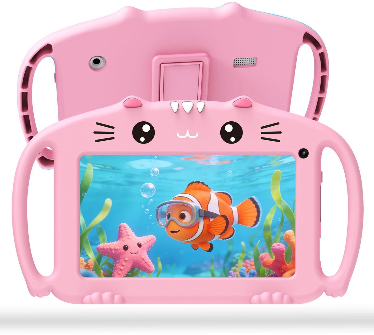 SnelShoppen - Ascrecem Kinder Tablet 7 inch Android met WiFi Bluetooth Quad Core 2GB RAM 32GB opslag Roze Kindvriendelijke hoes Educatieve Apps 3-14 j