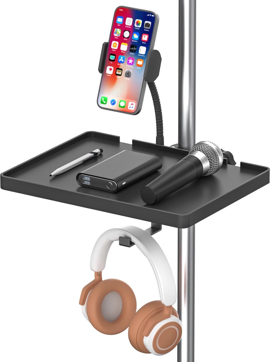 SnelShoppen - Universele Microfoonstandaard met Telefoonhouder en Verstelbare Klem - 8,7 x 6,5 inch Muziekstandaard voor Notities, Live Streaming, Kar