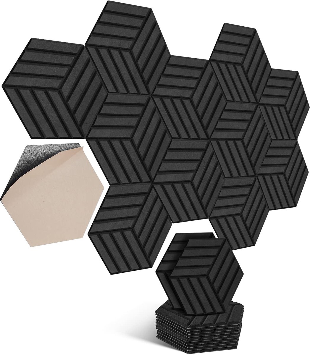 Akoestische Platen Zelfklevend - Geluidsabsorberende Isolatie - 12 Stuks - 30 x 26 x 0,9 cm - Hoge Dichtheid - Vermindert Nagalm - Geluidsisolatie