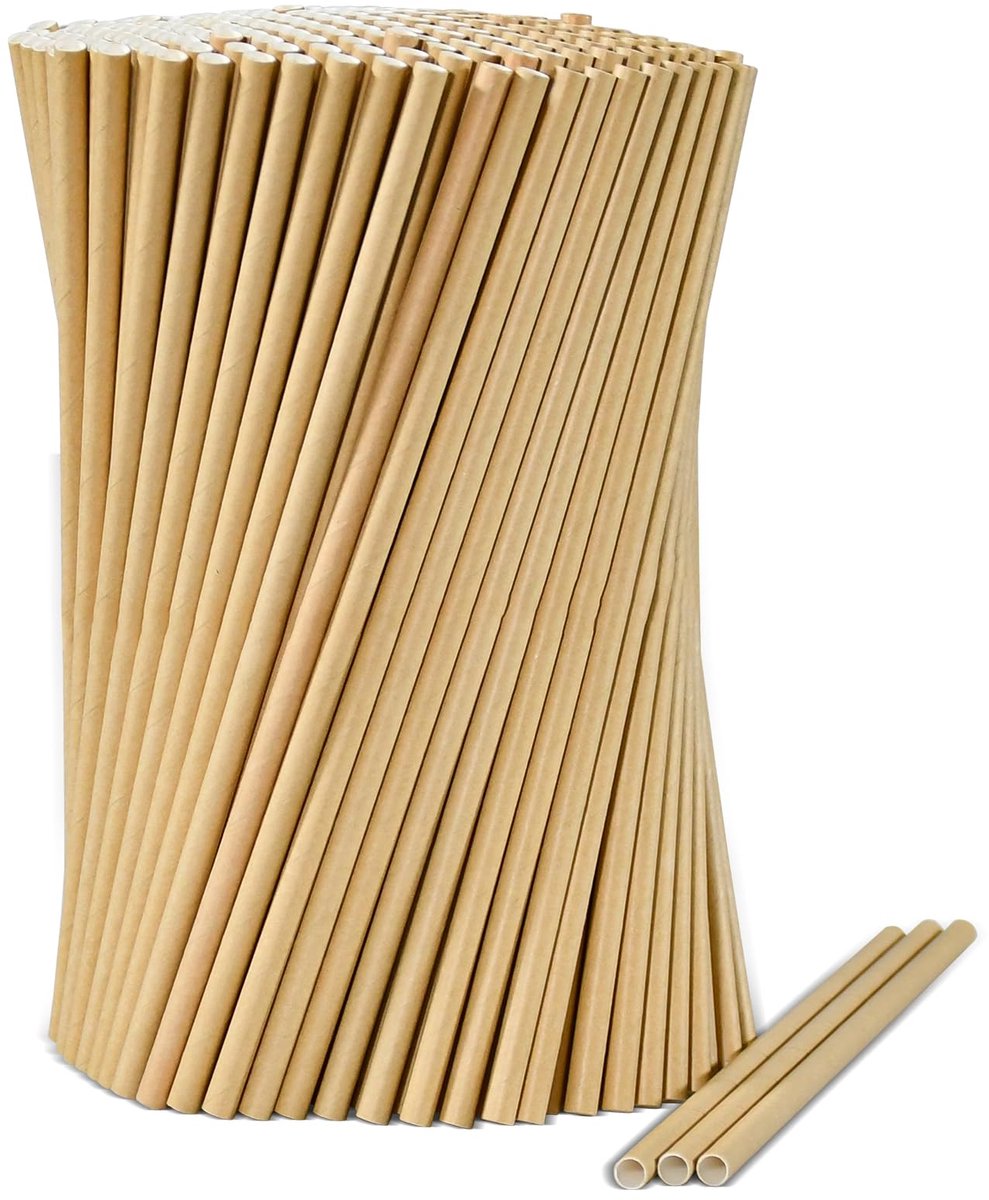 SnelShoppen - 1000 stuks bruine papieren rietjes voor eenmalig gebruik, 19,7 cm x 0,6 cm, 100% biologisch afbreekbaar en composteerbaar, ideaal voor f