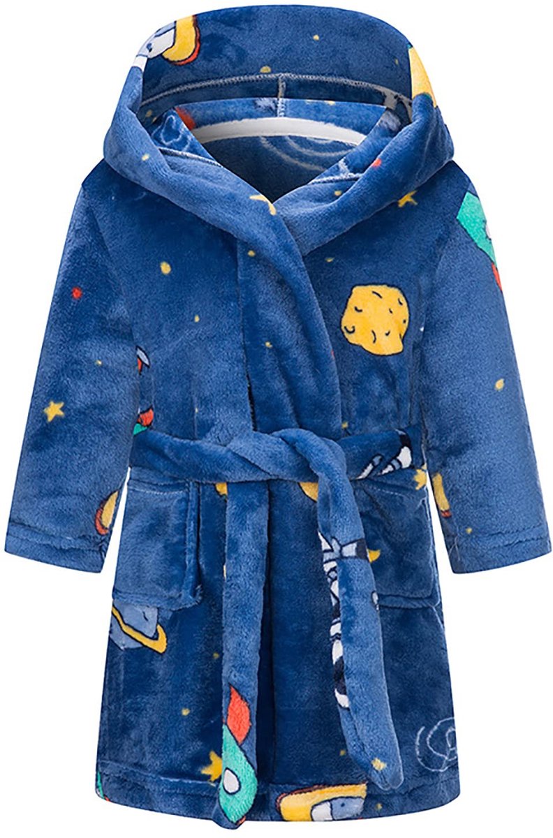 SnelShoppen - Zachte Flanel Fleece Badjas voor Kinderen 1-12 Jaar, Uniseks, Voor Jongens en Meisjes, Ideaal voor Thuis en Vakantie, Maat 7-9 Jaar