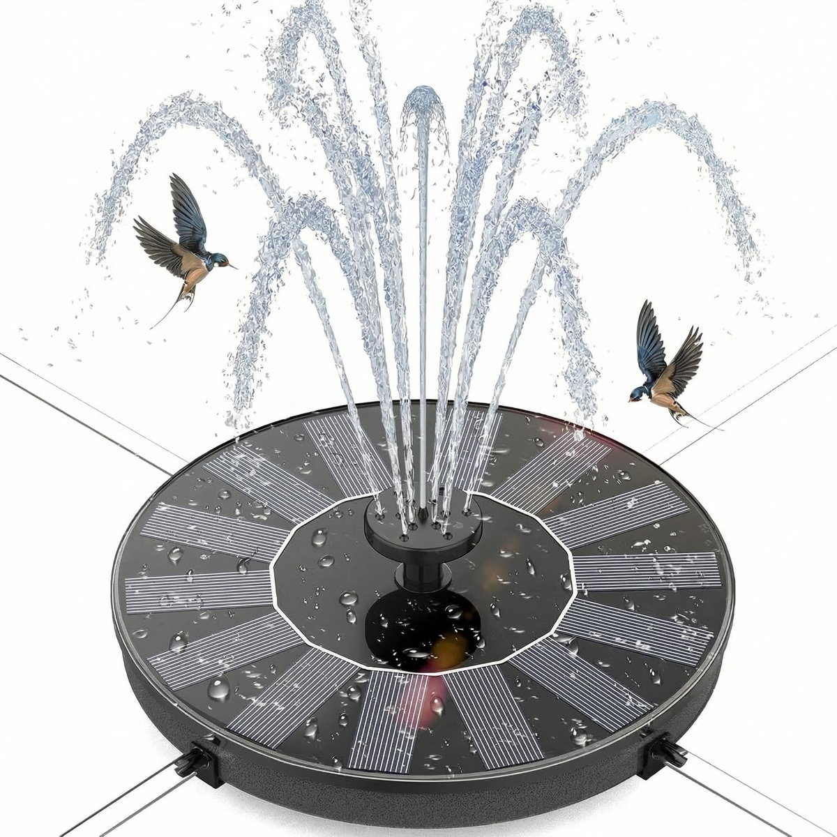 SnelShoppen - Fontein op Zonne-energie voor Buiten, Drijvende Waterpomp met 4 Steunstangen, 6 Fonteinstijlen voor Vogelbad en Vijver, Tuinaccessoire v