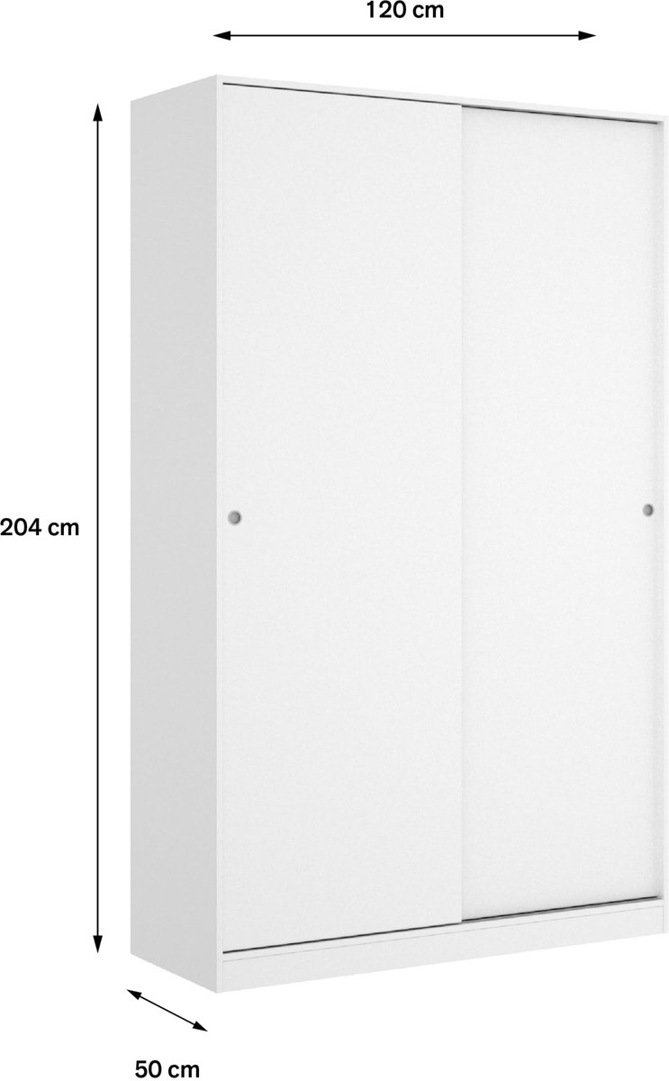 SnelShoppen - DEKIT GRUPO RIMOBEL Kast met 2 Schuifdeuren, Wit, 204 x 120 x 50 cm - Moderne Opbergkast voor Woonkamer, Slaapkamer of Kantoor