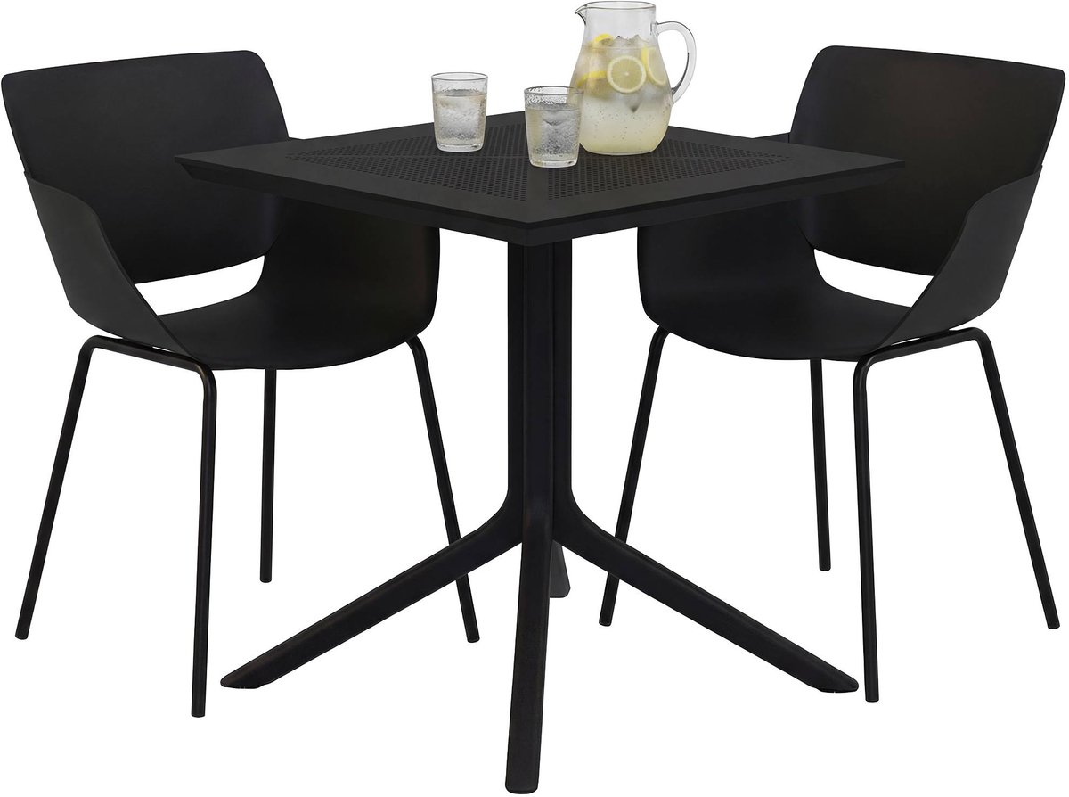 CLP Lirra tuinset 3-delig - 2 stoelen en tafel 80 x 80 cm - Weerbestendig - zwart