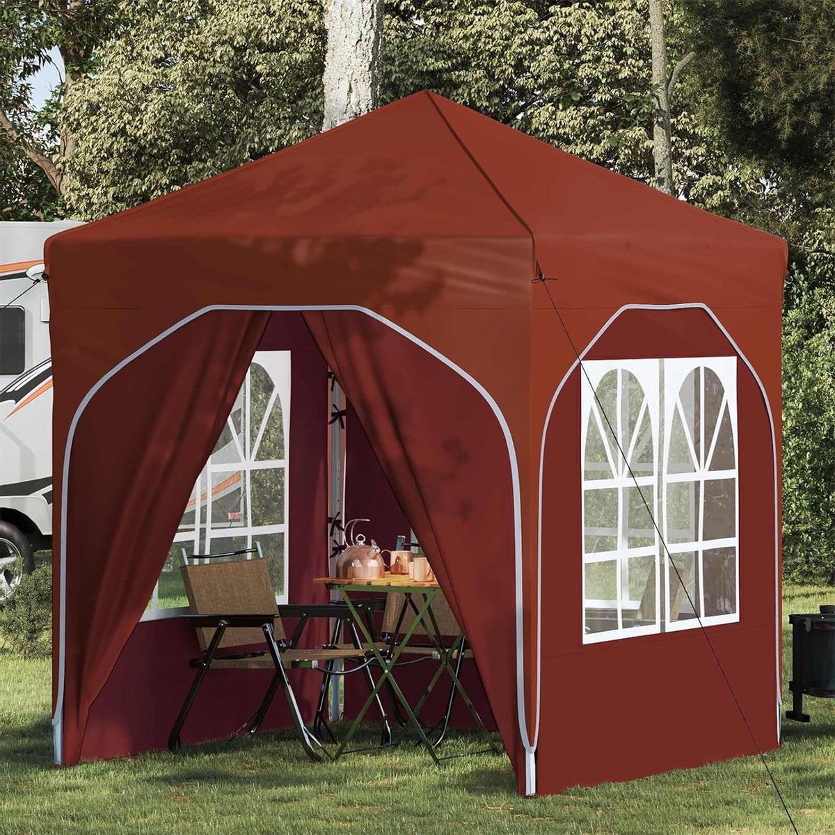 Pop-up Partytent - Feesttent Paviljoen - Buitenfeesten Organiseren - Snel Opzetbaar Waterdicht - 192 x 192 x 245 cm - Terracotta