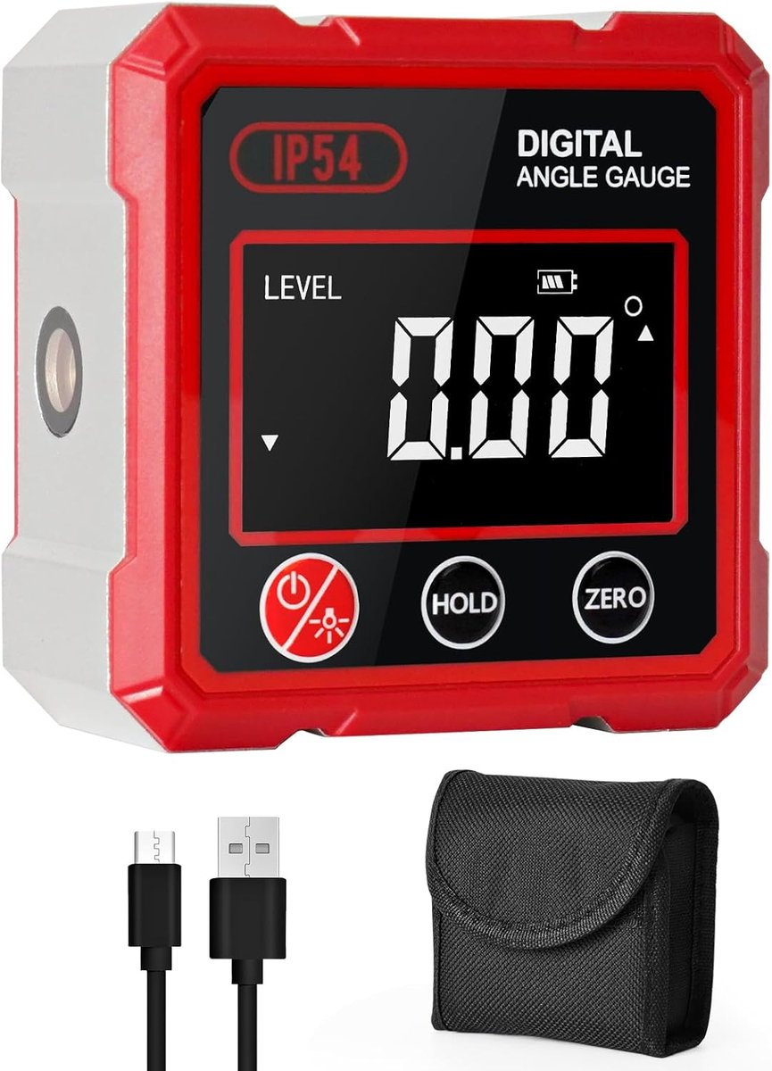 Bobypet - Digitale gradenboog met laser, 4-zijdige magnetische laserwaterpas met lcd-display, Type-C-interface, IP54 waterdichte gradenboogbehuizing voor houtbewerking, bouw, decoratie en doe-het-zelfprojecten