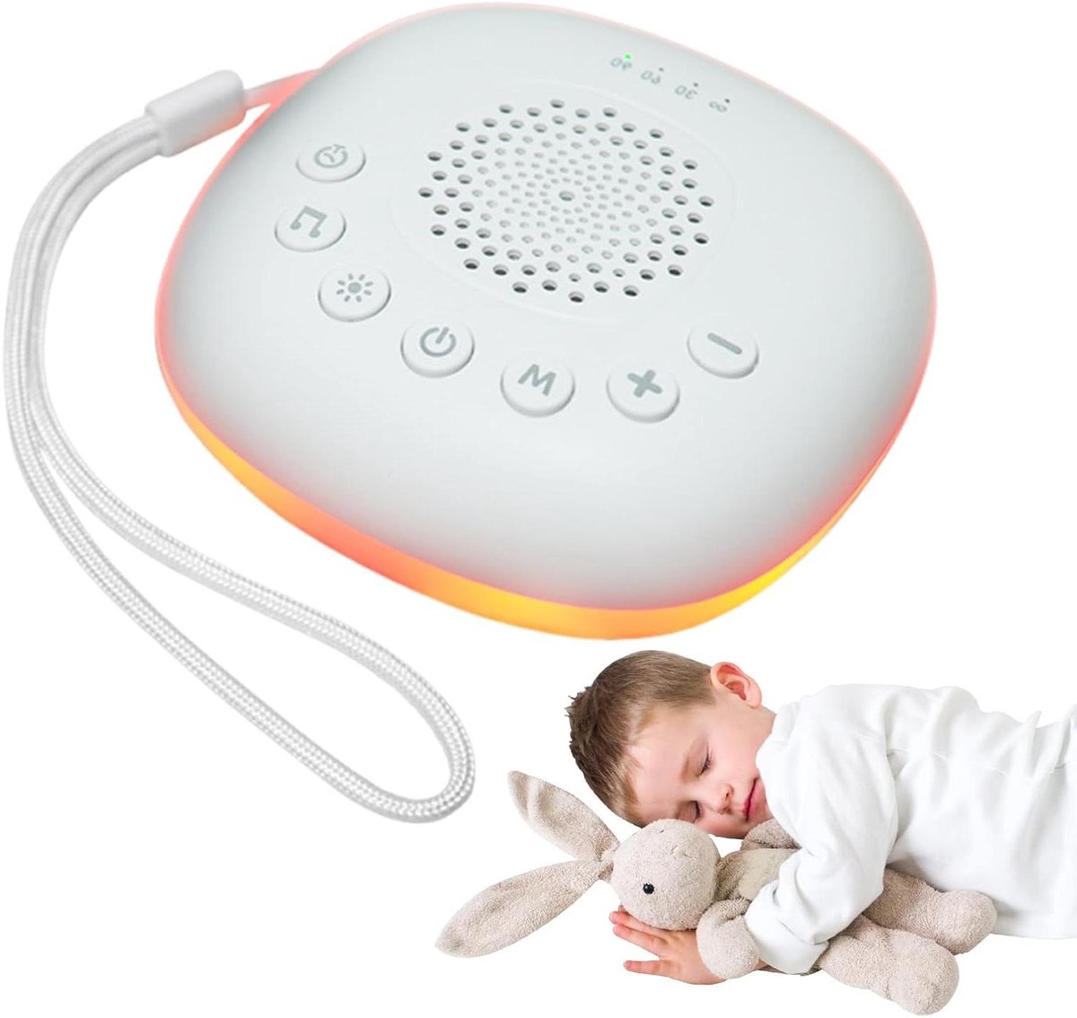 Witte ruis machine - Slaapmachine kalmerend - Slaap bevorderen - USB oplaadbaar - 10x10x4.1cm - Wit