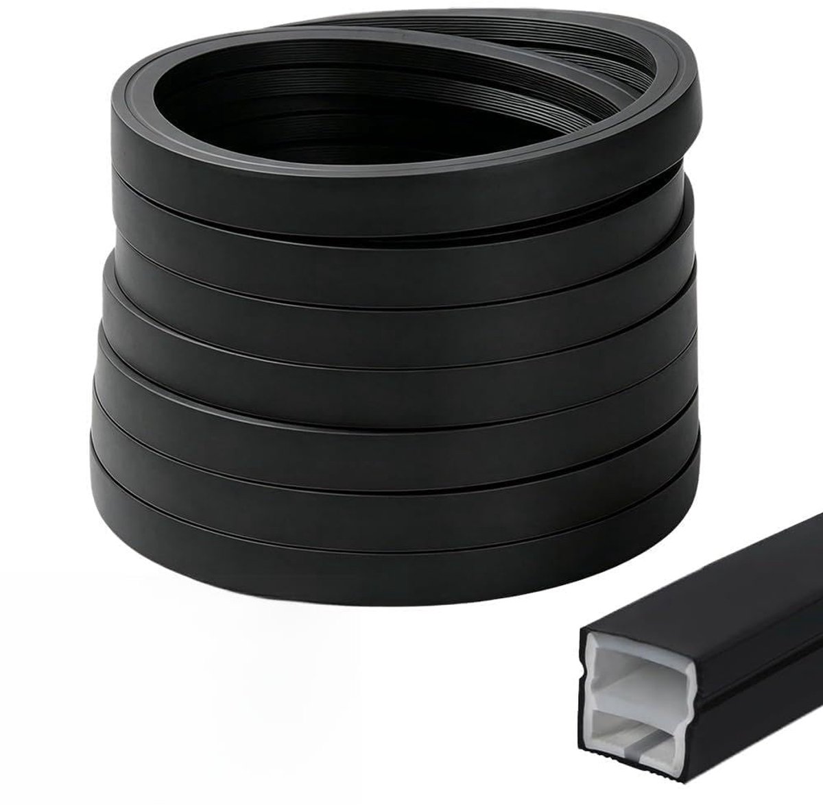 SnelShoppen - RANJIMA Flexibele LED-strip met Siliconen Profiel en Diffuser, Zwart, 3 m, Waterdicht, 12x12 mm, Voor Plafond, Muur, TV, Akoestisch Pane