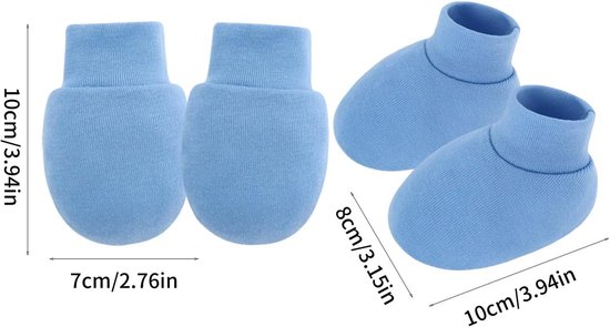 Baby Wanten en Sokken - Krasvrije Baby Set - Bescherming Pasgeborenen - Ademende Katoenstof - 4 Set - Multicolor — afbeelding 5
