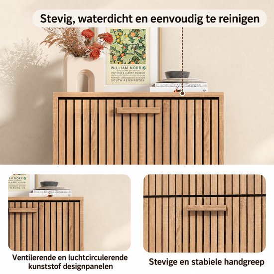 Casa Living Schoenenkast - Schoenenrek - Opbergkast - Kast - 60x24x113cm - Hout - Rotan - Anti kantel - Japandi - Eikenhout
