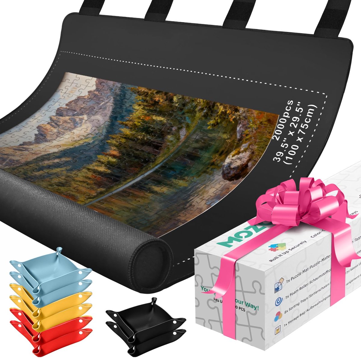 SnelShoppen - Jigsaw Roll Mat 120 x 80 cm, rubberen puzzel opbergmat voor 2000 stuks, ideaal voor opslag en reizen met buis, riemen en geschenkdoos