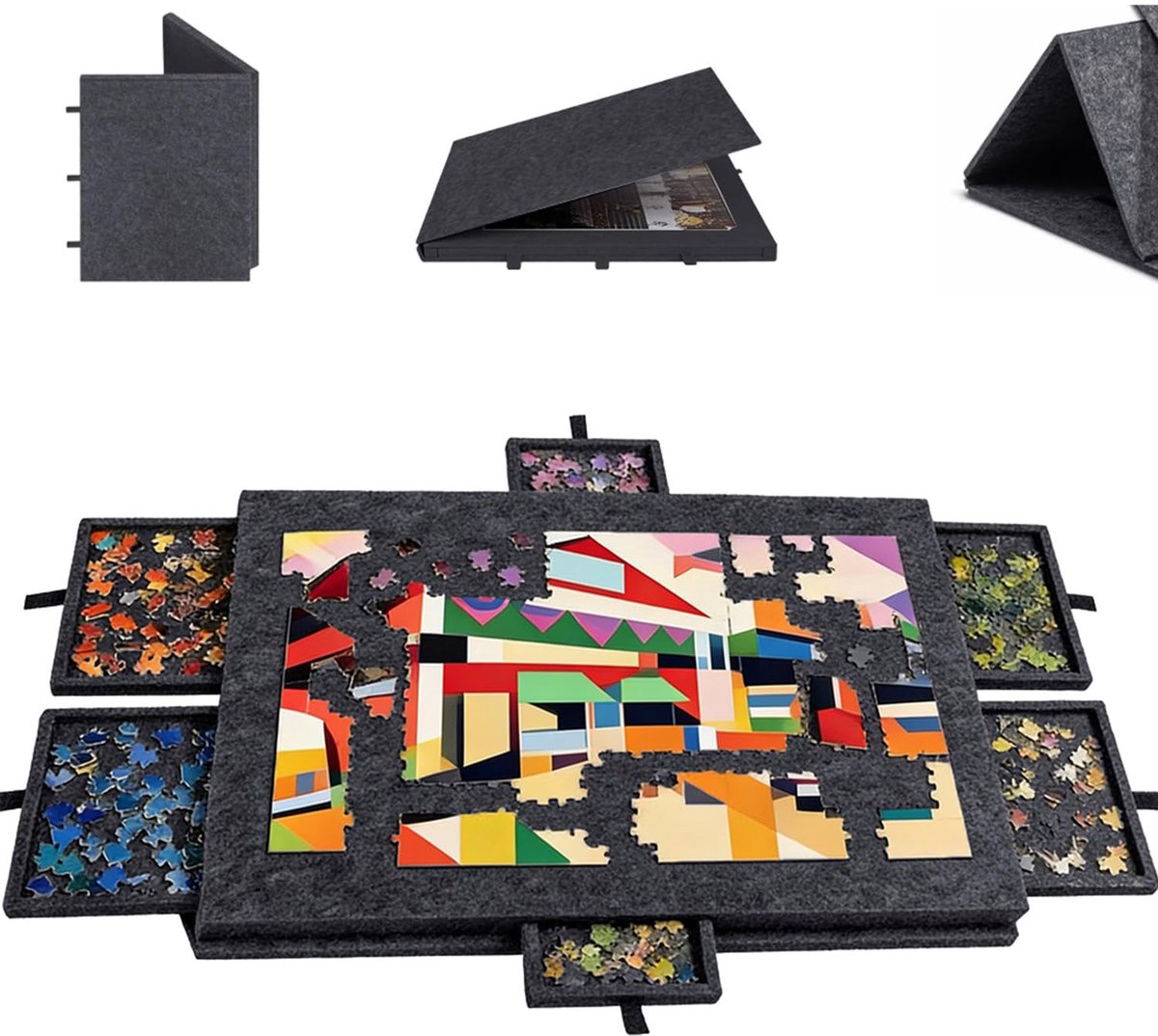 SnelShoppen - Kantelbare Puzzeltafel 1000 Stukjes - Opvouwbare Puzzeltafel met 6 Laden - 2-in-1 Design Standaard en Deksel - Superlichte Vilten Puzzel