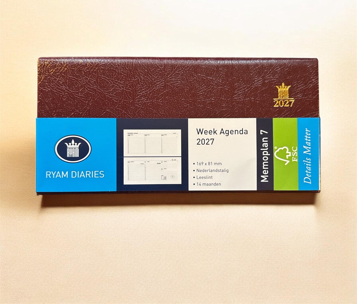 Zakagenda 2027 - Ryam Zakagenda 2027 - Memoplan 7 LIGGEND Harde Kaft - BORDEAUX (16.9cm x 8.1cm)