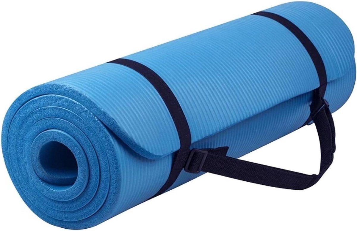 Yogamat Extra Dik - Fitnessmat Oefenmat - Thuis Sporten - Scheurbestendig Nitrilrubber - 183x61 cm - Blauw