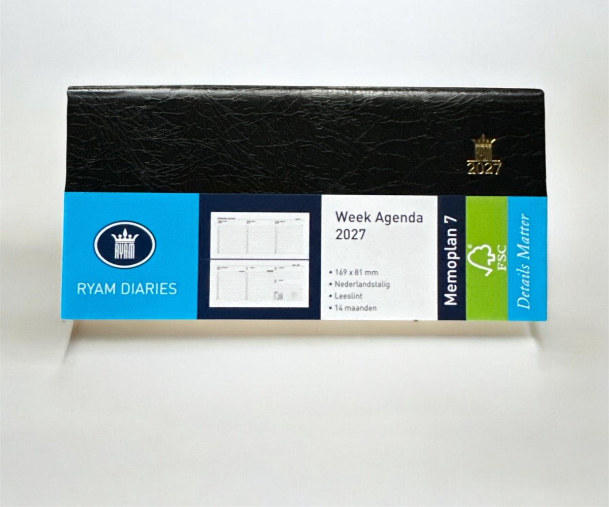 Zakagenda 2027 - Ryam Zakagenda 2027 - Memoplan 7 LIGGEND - Harde Kaft - ZWART (17cmx 8cm)