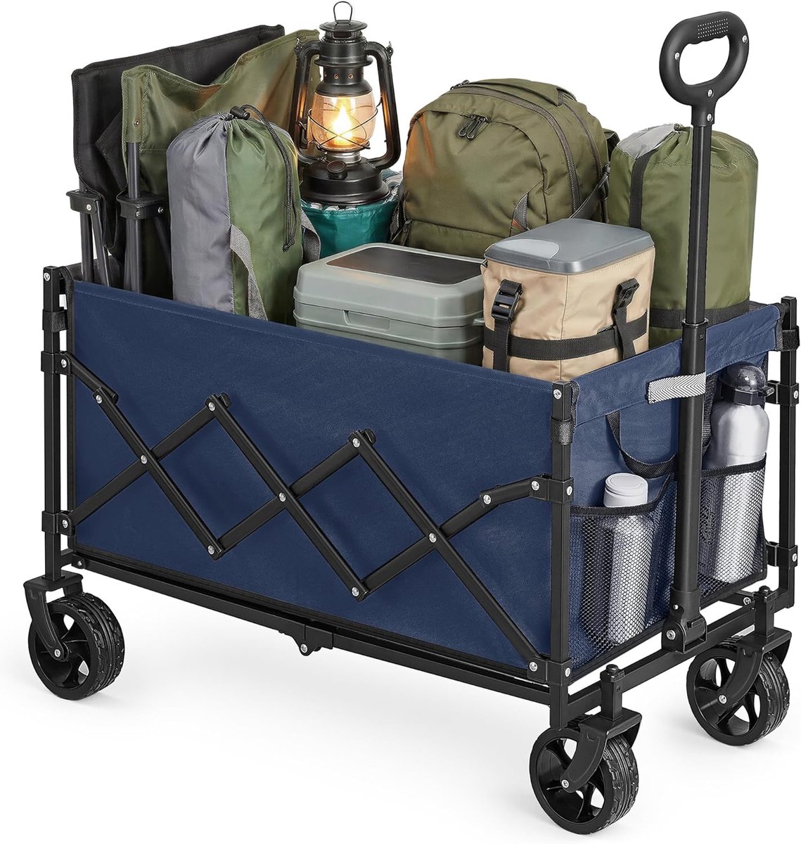 SONGMICS Kleine opvouwbare handkar, tuinkar, compact met handvat, met 4 versterkte wielen (waarvan 2 universele wielen), draagvermogen tot 120 kg, buiten, tuin, 150 L, middernachtblauw GFW150QE01