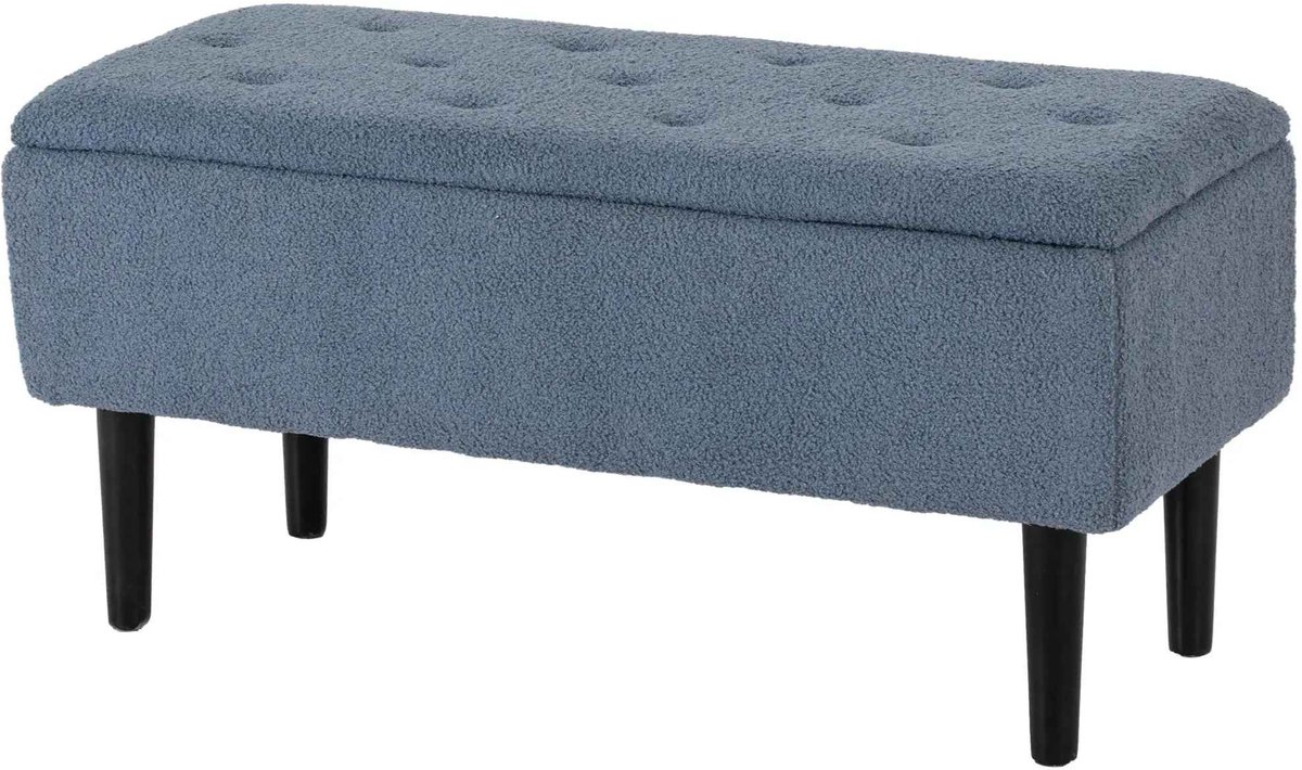 Casa Living Opbergbank - Opbergbak - Dekenkist - Gestoffeerd Design - Opbergruimte met Klepdeksel - Houten Poten - Blauw