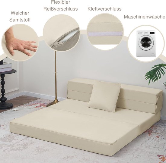 Opvouwbaar Matras - Gastenmatras Futon - Flexibele Slaapplek - Schuim met Hoge Dichtheid - 75 x 195 cm - Beige — afbeelding 5
