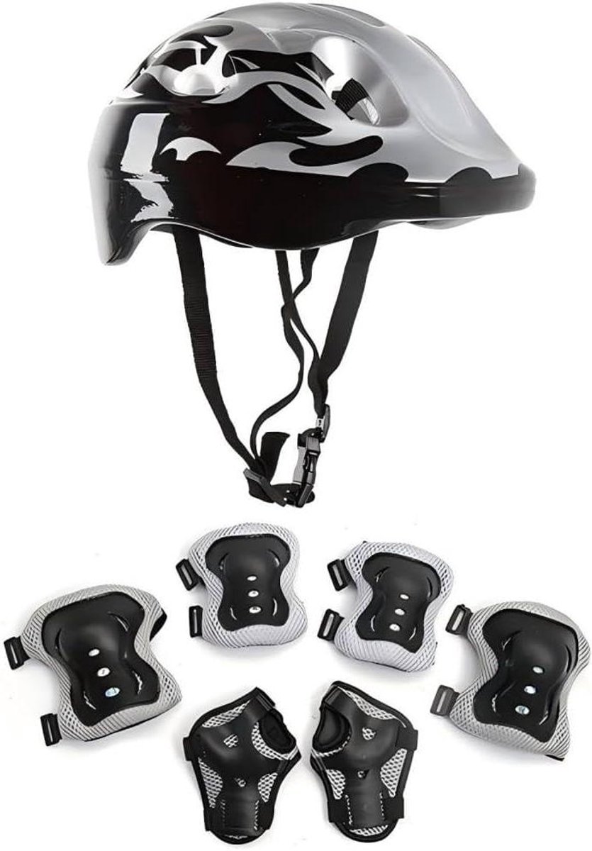 Beschermingsset Helm en Pads - Sport Bescherming - Buitensporten - Schokbestendige PVC Shell - 7 Delig - Zwart