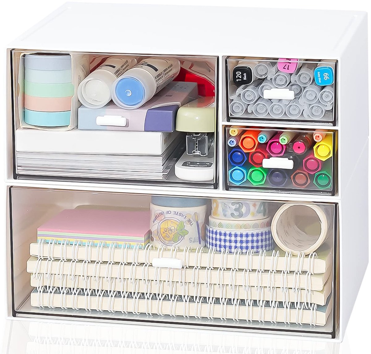 SnelShoppen - Bureau Lade Organizer, Make-up Organizer Opbergdoos met 4 Stapelbare Kunststof Laden, Desk Organizer voor Cosmetica, Kantoor, Badkamer,