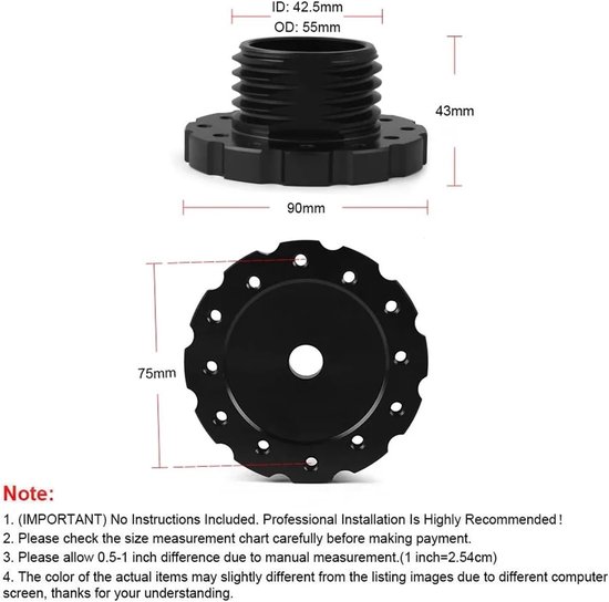 Stuurnaaf Adapter - Stuurwiel Verlenger - Betere Controle - Aluminium Legering - 75mm - Rood van Stuurnaaf Adapter — afbeelding 4