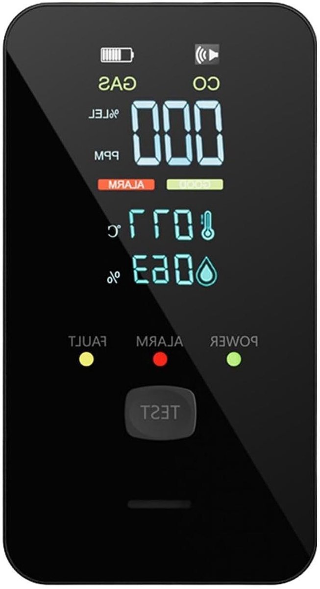 Koolmonoxide Melder - CO Detector Gasmelder - Veiligheid Thuis - HD Display - 6.5x11.2x6.5 cm - Zwart