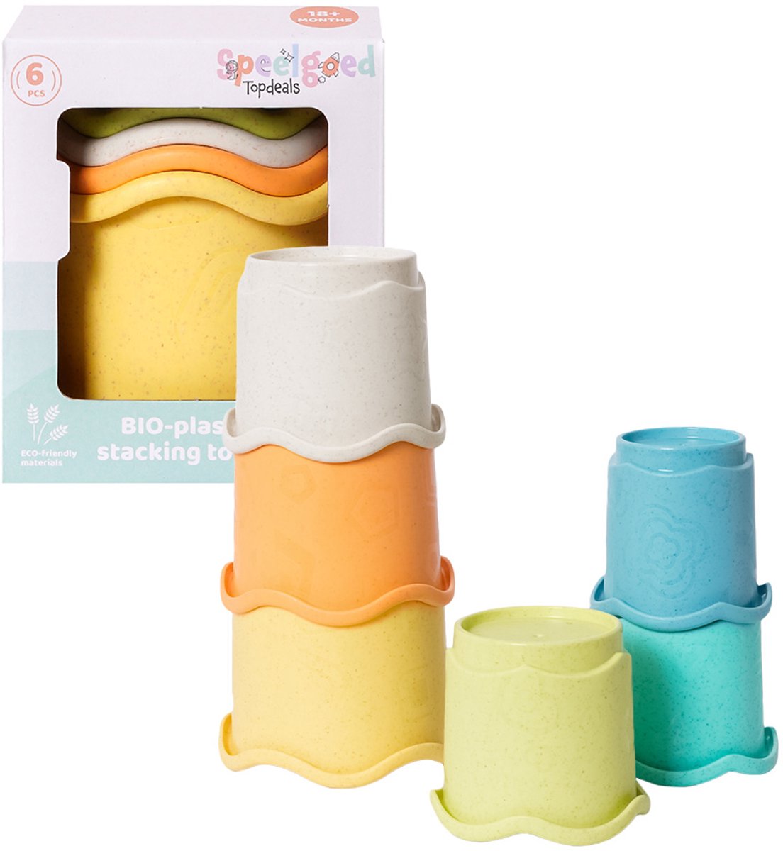 Speelgoedtopdeals - BIOplastic Stapeltoren 6-delig - Duurzaam Speelgoed