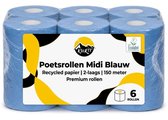 KURTT - Premium Poetspapier Blauw, Poetsrol (2laags) 6 x 150 meter, Handdoekrol, Midi rollen, snel absorberend, stevige papier