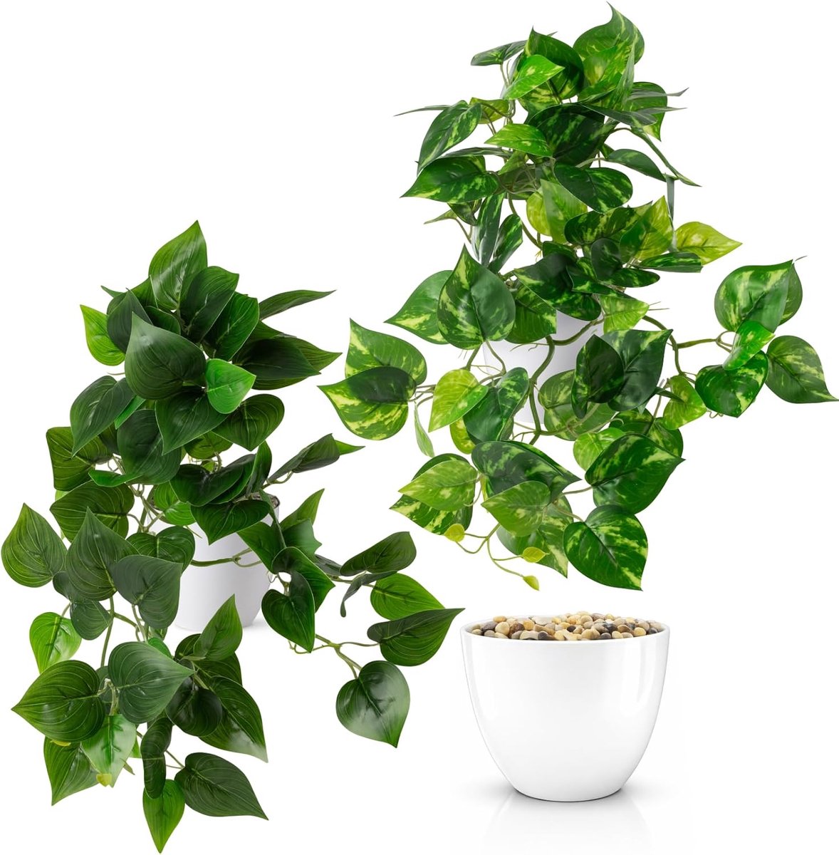 SnelShoppen - Set van 2 Kunsthangplanten | Kunstmatige Klimop | Realistische Kunstplanten | Hangplant in Pot | Groene Decoratie voor Thuis, Tuin, Keuk