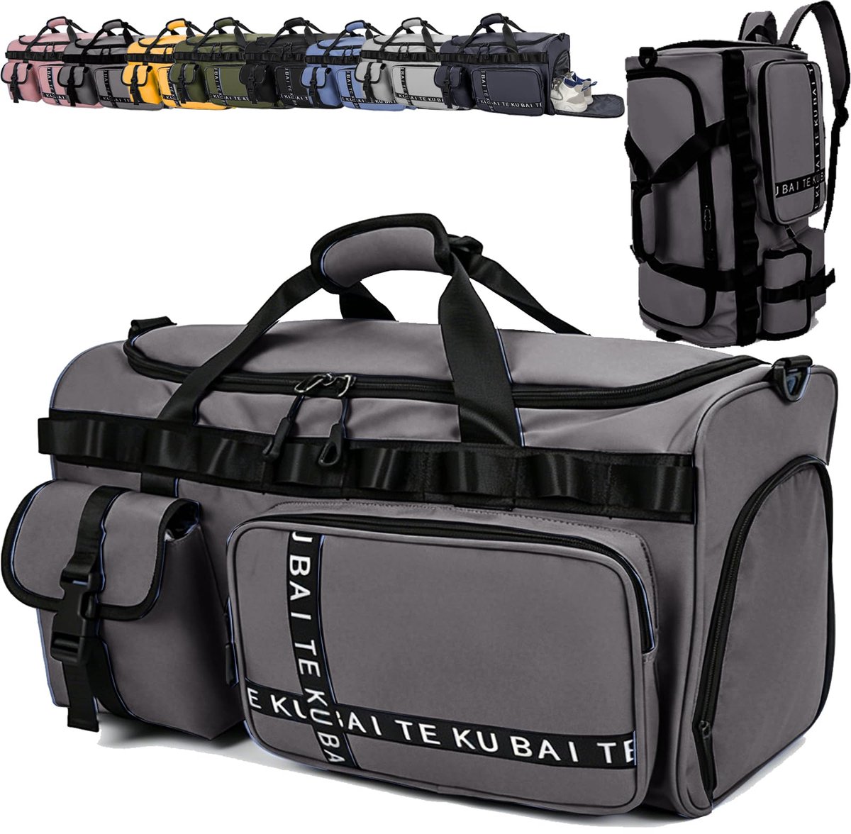 SnelShoppen - Sporttas voor Dames en Heren met Schoenenvak en Nat Vak - Grote Reis- en Sporttas - Grijs - 52 x 27 x 29 cm - Perfect voor Fitness en Re