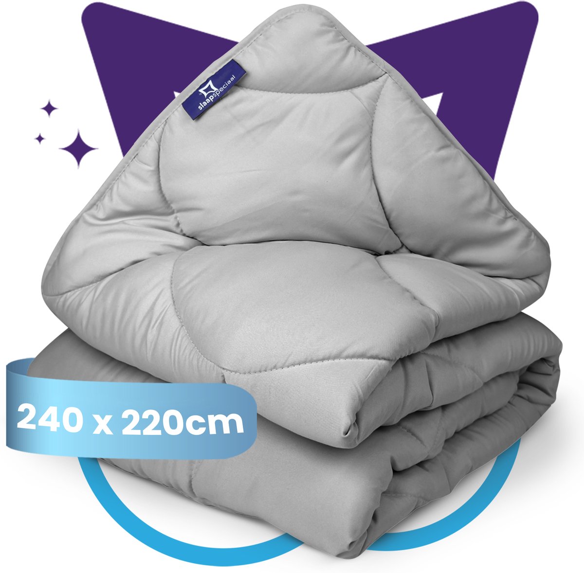 Slaapspeciaal eazydekbed Essential 240x220 cm - GRIJS - Dekbed Zonder Overtrek – Gekleurd Dekbed – Hoesloos Dekbed - Wasbaar Dekbed - Luxe Gelvezels - Anti-Allergisch & Perfect Voor Elk Seizoen - Lits Jumeaux