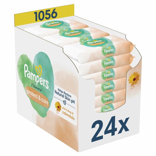 Pampers Harmonie Protect & Care Billendoekjes Calendula - 0% Plastic - 24 Verpakkingen = 1056 Babydoekjes