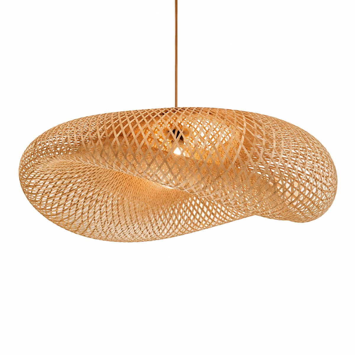 ITRONIQ Bamboe Hanglamp 80 CM - Rotan Hanglamp Voor Eettafel - Boho Japandi Plafondlamp - Handgeweven Design Verlichting - Naturel
