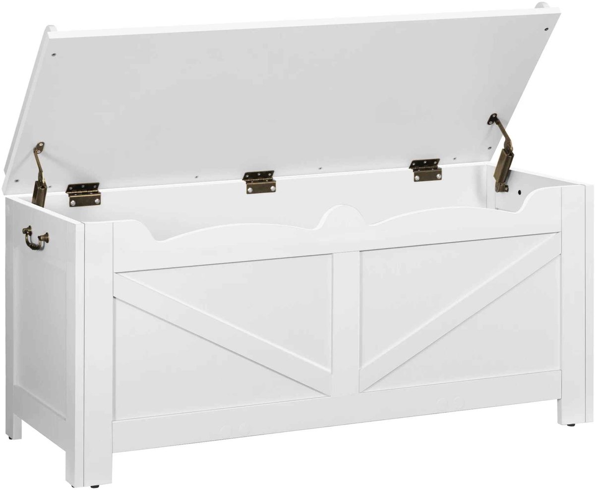 Casa Living Opbergkist - Opbergbox - Speelgoedkist - Opklapbare Deksel - Tot 150KG Belastbaar - Spaanplaat - 100x40x48CM - Wit