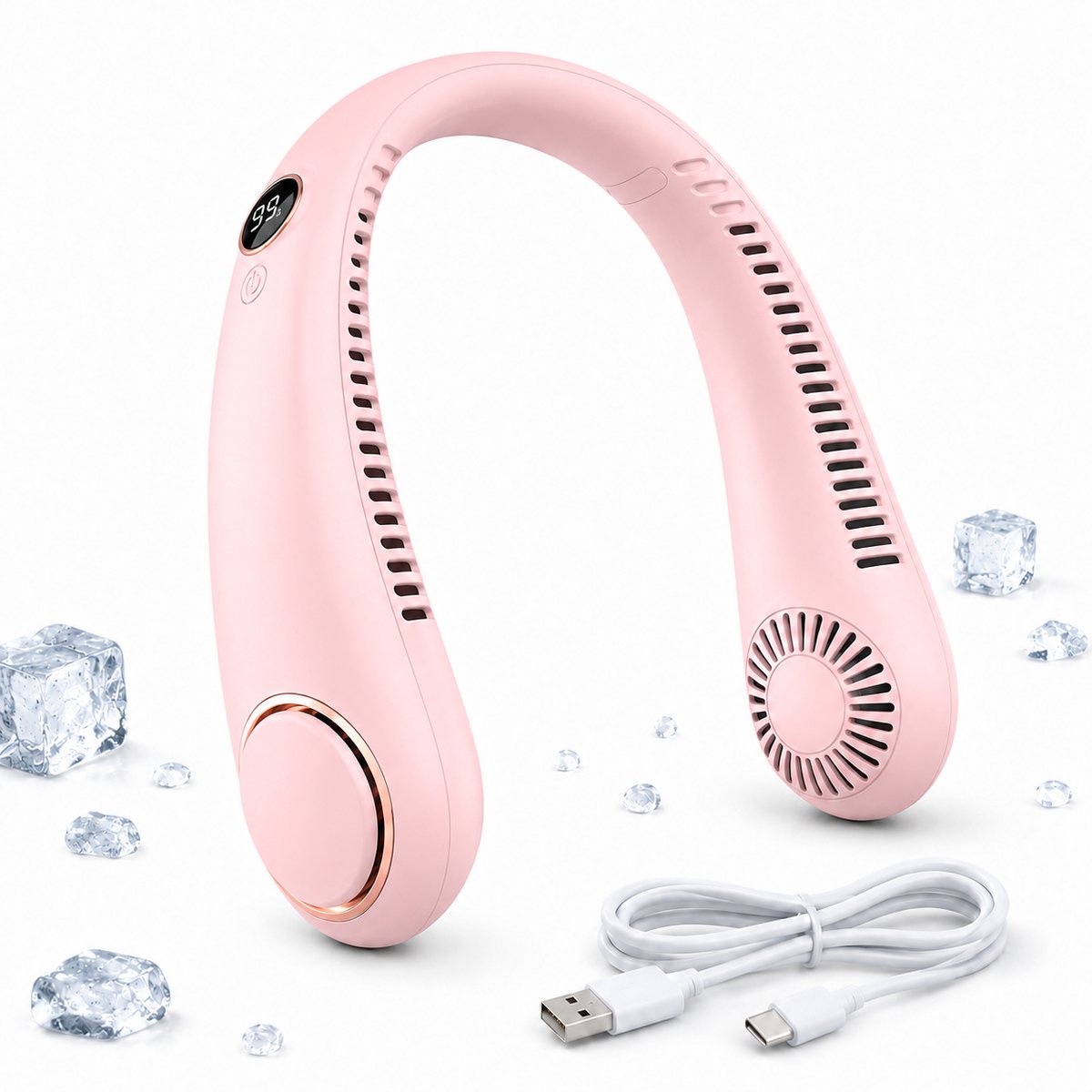USB Oplaadbare Nekventilator - Bladeless Draagbare Ventilator met 3 Snelheden - 4000mAh Batterij - Lichtgewicht Ventilator voor Sport, Kantoor en Reizen -Roze