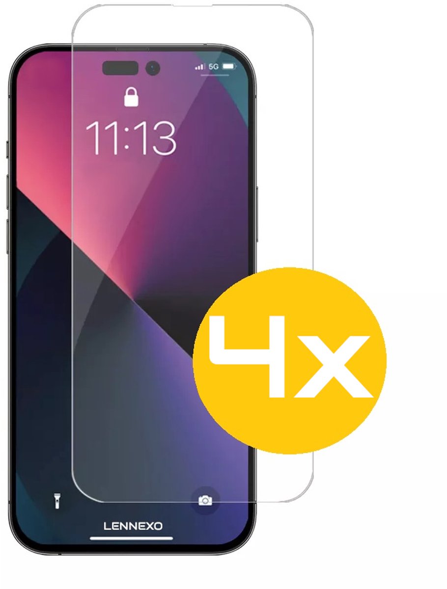 Screenprotector Geschikt Voor iPhone 14 Pro - Glasplaat - Tempered Glass - 4 Stuks