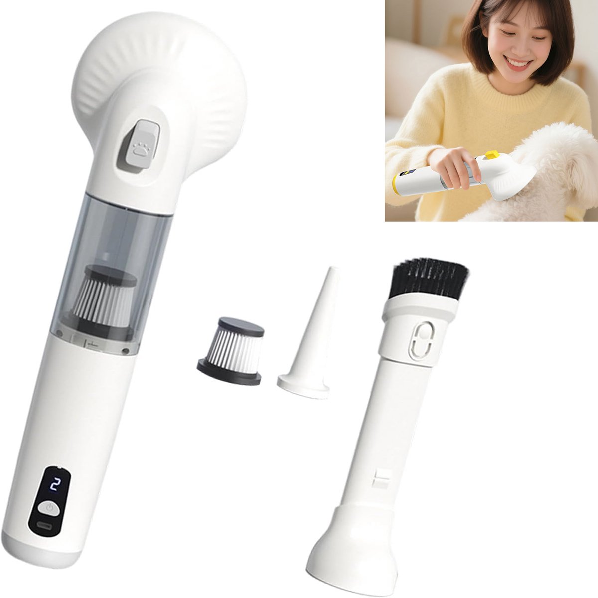 KZQ Krachtige draadloze huisdier haarborstel met ingebouwde kam en sterke zuigkracht - Compact en lichtgewicht voor thuis en reizen - Perfect voor hondenbezitters en trimmers - Grijs