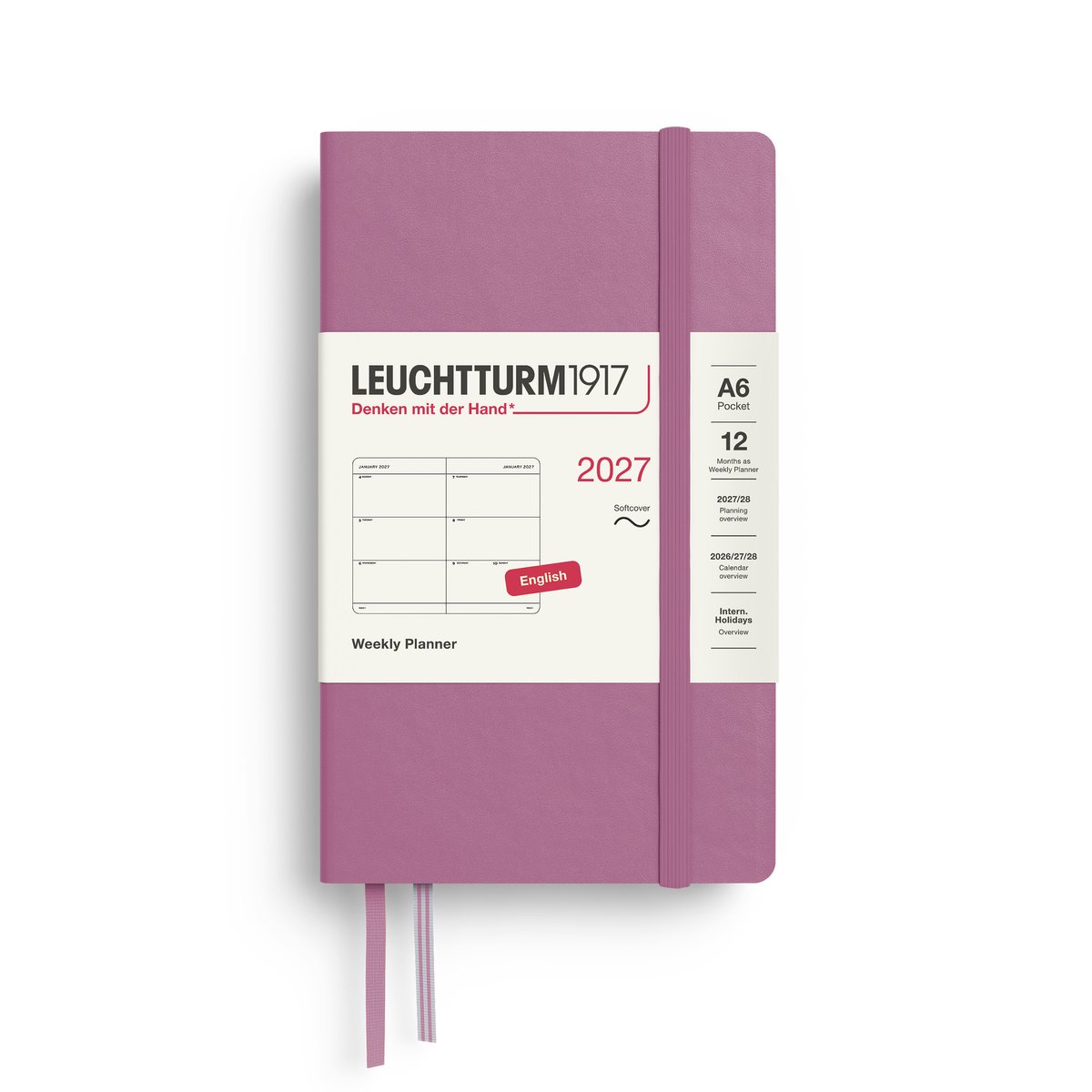 Leuchtturm1917 - 2027 - Zak Agenda - Weekly Planner - A6 Pocket 9x15cm - dusty rose - softcover