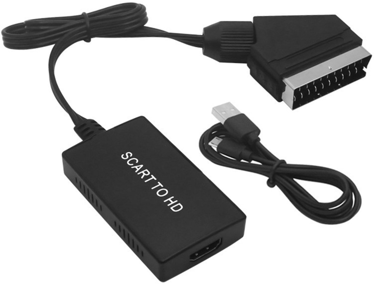 SCART naar HDMI-converteradapter - Lange behuizing SCART naar HD - Video/audio-converter - Zwart