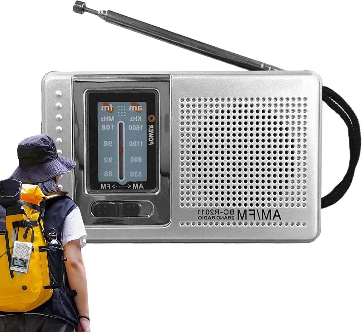 Draagbare Radio - AM FM Ontvanger - Kamperen Reizen - Kristalheldere Geluidskwaliteit - 9.6x2.3x5.8cm - Zilver